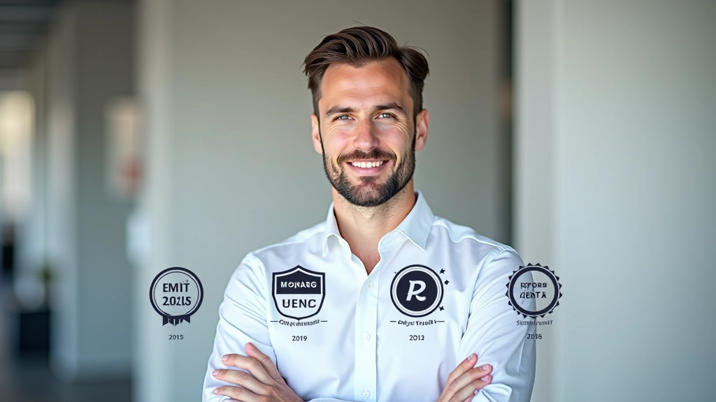 Hero-sectie webpagina met vier vertrouwensbadges netjes gerangschikt onder de call-to-action knop