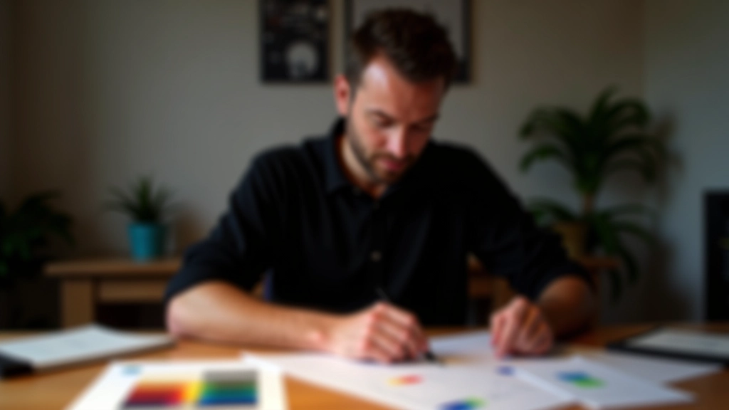 Designer die typografie en visuele hiërarchie schetst op papier met potlood en lineaal