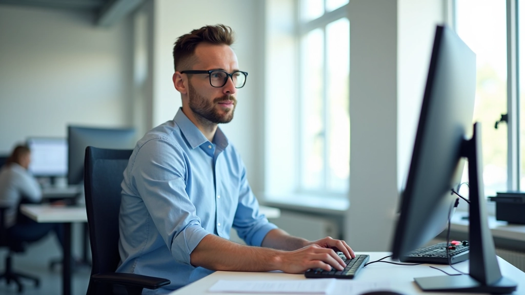 Designer aan het werk met schets van landingspagina op grote monitor