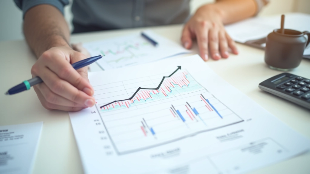 Grafiek op papier met opwaartse trend-lijn en annotaties over conversie-verbetering