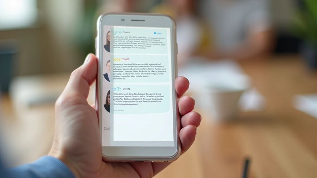 Smartphone toont webpagina met reviews en keurmerken in webshop interface