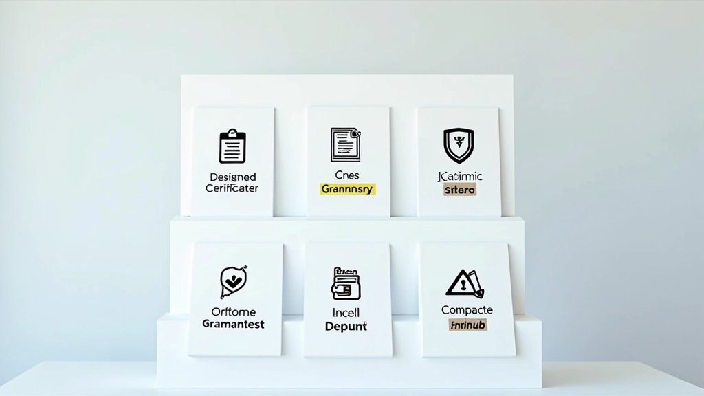 Webpagina met duidelijk zichtbare certificaatbadges en garantie-iconen netjes gerangschikt