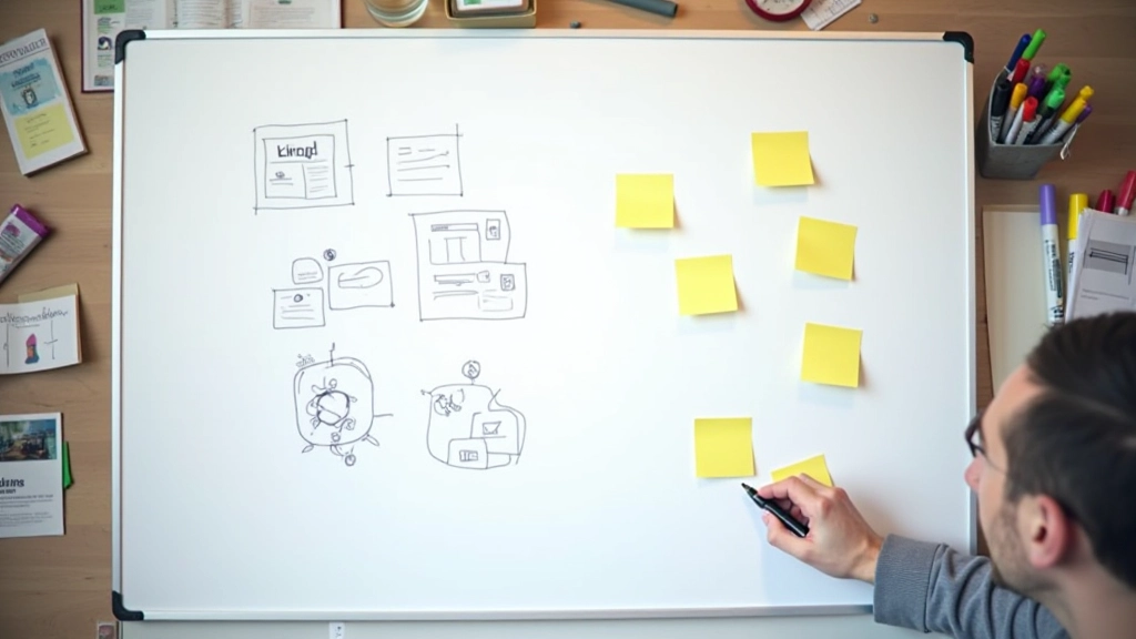 Whiteboard met user journey mapping en design wireframes